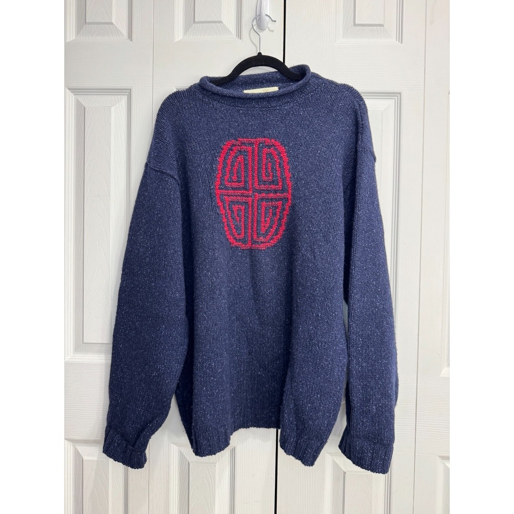 Ireland's Eye Merino Wool Cardigan Sweater Mens Large Navy Blue Long Sleeve Cozy